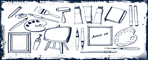 Drawing supplies or tools for artist. Vector set