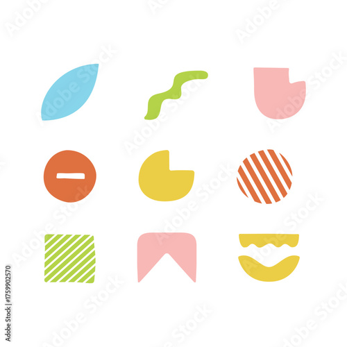 Colorful Geometric Abstract Shapes Collection With Soft Pastel Tones And Playful Forms. Vector
