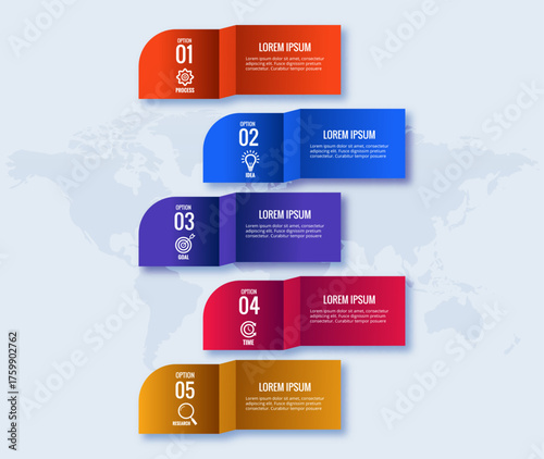 5-Step Infographic Template with Colorful Folded Panels and Icons