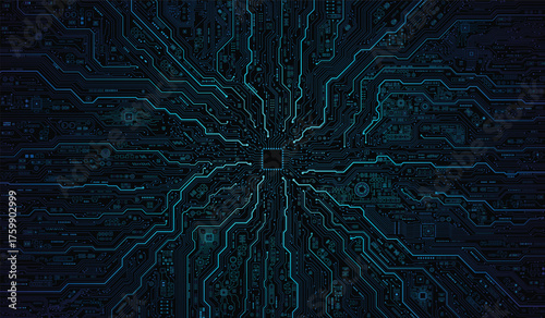 CPU Chip on Motherboard. Central Computer Processors CPU concept. Quantum computer large data processing database concept. Futuristic microchip processor. Digital chip.