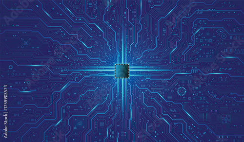 CPU Chip on Motherboard. Central Computer Processors CPU concept. Quantum computer large data processing database concept. Futuristic microchip processor. Digital chip.