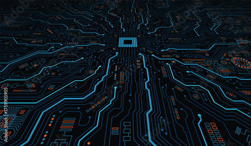 CPU Chip on Motherboard. Central Computer Processors CPU concept. Quantum computer large data processing database concept. Futuristic microchip processor. Digital chip.