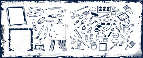 Drawing supplies or tools for artist. Vector set