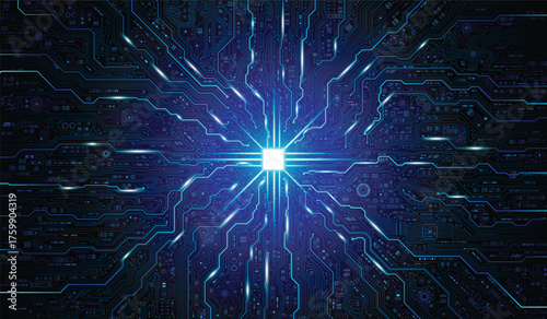 CPU Chip on Motherboard. Central Computer Processors CPU concept. Quantum computer large data processing database concept. Futuristic microchip processor. Digital chip.
