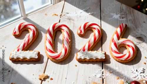 Peppermint 2026 cookie numbers in sunlight on rustic wood