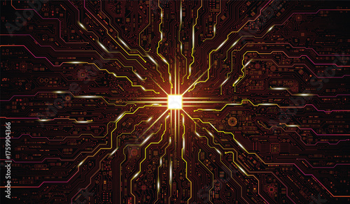 CPU Chip on Motherboard. Central Computer Processors CPU concept. Quantum computer large data processing database concept. Futuristic microchip processor. Digital chip.