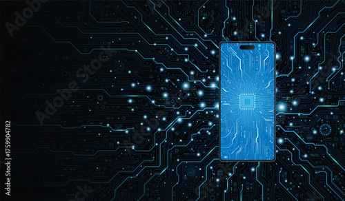 CPU Chip on Motherboard. Central Computer Processors CPU concept. Quantum computer large data processing database concept. Futuristic microchip processor. Digital chip.
