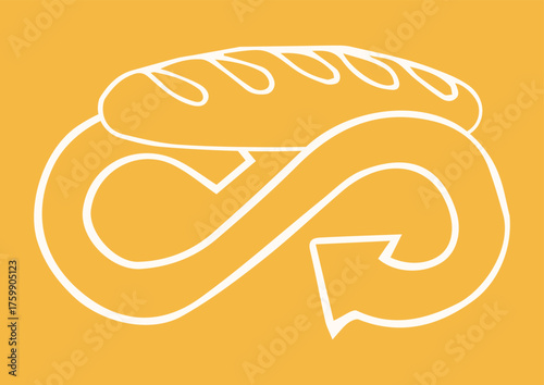 Circular Economy Symbol with Bread Cereals Food Zero Hungry with Yellow Background