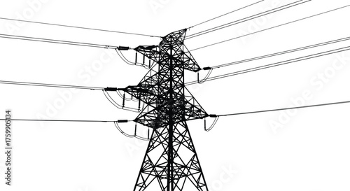 High voltage transmission tower, electricity infrastructure, power lines silhouette, energy grid structure, industrial lattice pylon, electrical engineering, utility network, insulators