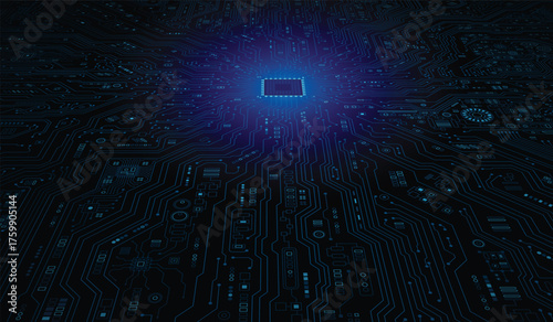 CPU Chip on Motherboard. Central Computer Processors CPU concept. Quantum computer large data processing database concept. Futuristic microchip processor. Digital chip.