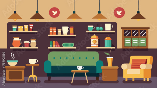 A cozy coffee lounge with plush couches a builtin coffee bar and a variety of hot and cold drink options.