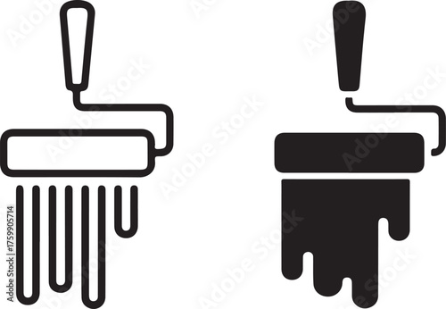 Paint roller icons dripping black paint outline