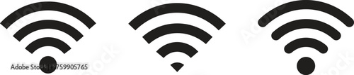 WiFi Signal Vector Icon Set. Wireless Network, Internet, and Wi-Fi Connection Strength Symbols for Technology and Mobile App Design.