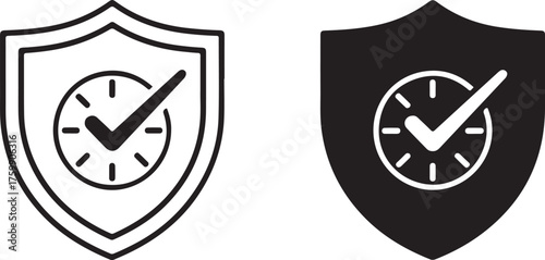 Shield with clock and checkmark icon security