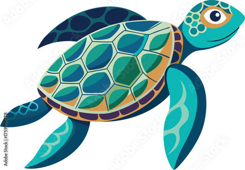 Vector art of cute cartoon sea turtle swimming