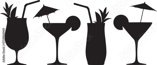Black Beverage Vector Icons for Bar, Party, and Summer Design