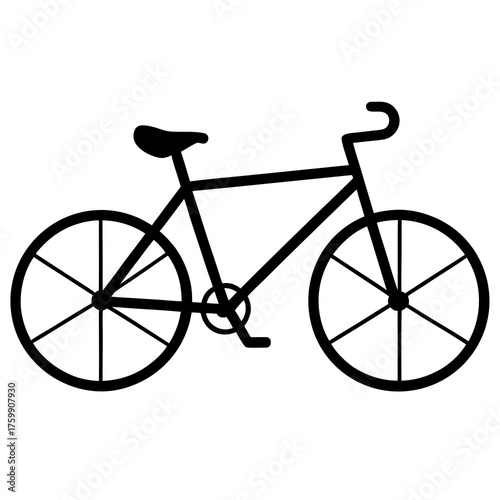 Simple black bicycle silhouette with six spoke wheels isolated on white background