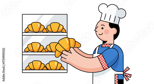 A Cheerful Baker Displays Fresh Batch Of Delicious, Golden, Flaky, And Yummy Croissants