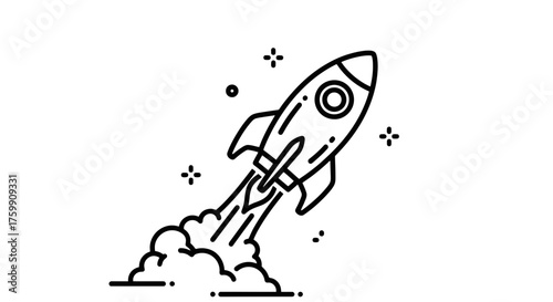 A Rocket Ascends Into The Darkness, A Vector Illustration Of Space Travel