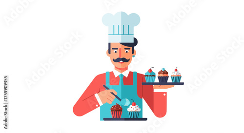 A Cheerful Baker Presents A Selection Of Beautifully Decorated Gourmet Cupcakes