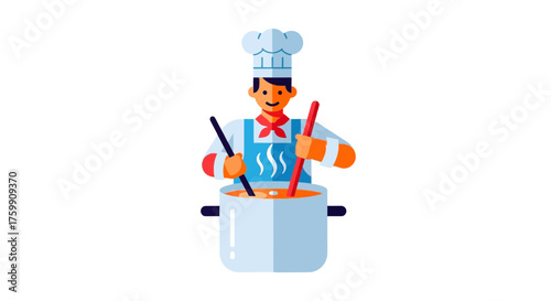 A Cheerful Chef Preparing a Culinary Delight in the Kitchen with Cooking Tools and Utensils