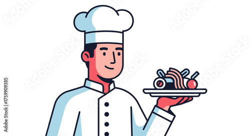 A Cheerful Chef Proudly Presenting a Delicious Plate of Culinary Masterpiece