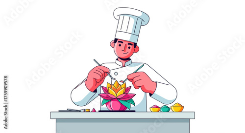 A Skilled Chef Crafts Exquisite Floral Dessert Decoration With Artistic Precision