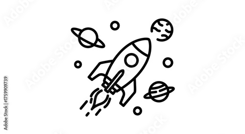 A Fantastic Rocket With Cosmic Bodies and Black Universe Background Illustration