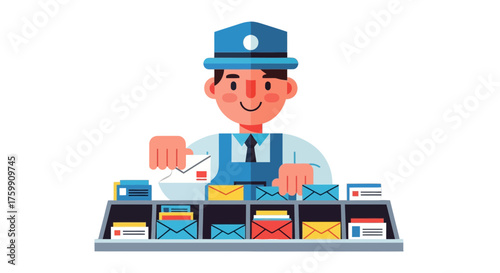 A Smiling Postal Worker Sorts Letters to Deliver Them Efficiently Everyday
