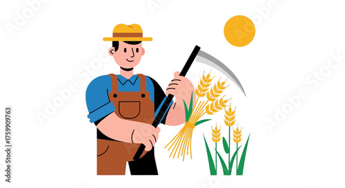 A Farmer Harvesting Wheat Under The Sun Symbolizing A Bountiful And Plenteous Harvest
