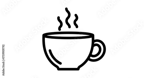 A Steaming Cup of Coffee: Classic Monochrome Outline on a Midnight Backdrop
