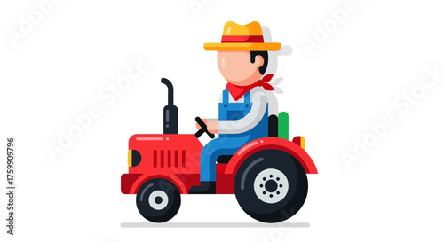 A Farmer Steering a Tractor For Agricultural Tasks On A Black Backdrop in Vector Illustration