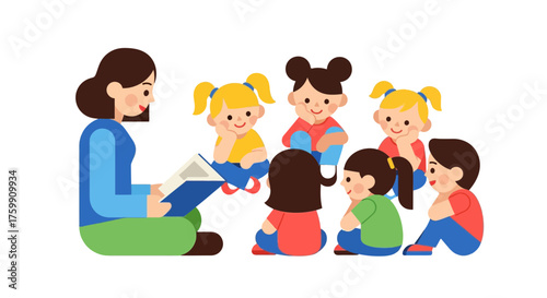 A Teacher Reading To Children Creating A Colorful And Happy Learning Environment
