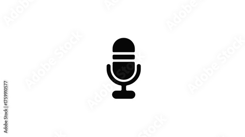 Retro Black Microphone Icon on White Background for Audio Recording, Podcast, Broadcast, and Voice Communication Design