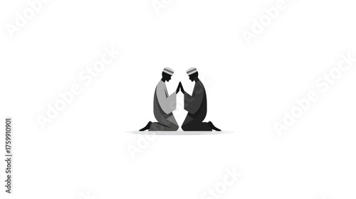 Stylized illustration of two men kneeling in prayer or deep contemplation, symbolizing faith, devotion, and spiritual reflection.