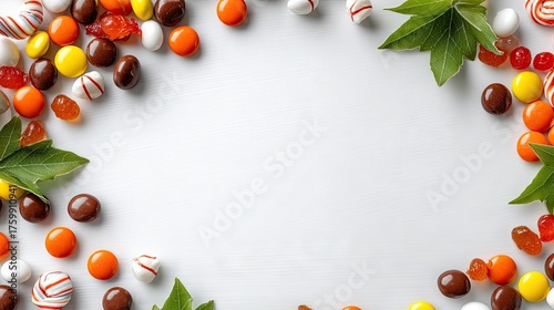 Wallpaper Mural Colorful candy assortment arranged with greenery creates a festive and playful scene for celebrations and gatherings Torontodigital.ca