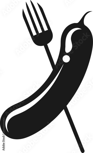 Pickle on a fork or skewer silhouette vector icon , black and white , white background