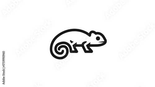 Minimalist Chameleon Line Art Icon, Simple Black Outline Graphic Design Element, Abstract Lizard Symbol, Vector Illustration