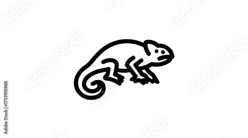 Simple black line art chameleon icon. Abstract reptile vector graphic for design elements, nature, and animal themes.