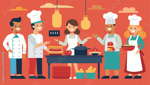 A busy grill station with chefs flipping burgers and hotdogs on a hot griddle surrounded by a line of hungry customers.