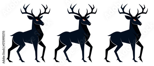 Stylized Black Deer Illustration with Red Eyes

Dark Forest Deer Vector Art with Antlers

Mythical Black Stag Illustration – Fantasy Wildlife Design

Elegant Black Deer Silhouette with Glowing Red Eye