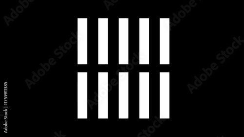 Modern minimalist geometric pattern: ten parallel vertical white bars against a stark black background, high contrast graphic design.