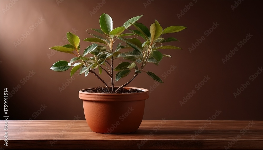Fototapeta premium A Brown Plant In A Brown Pot Sits On A Brown Table