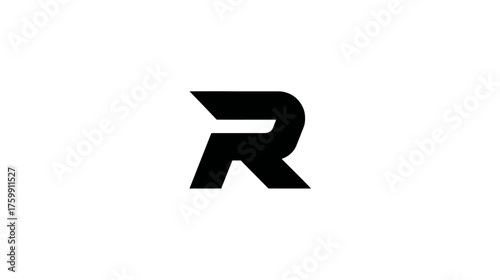 Modern stylized black letter R logo concept on a clean white background, minimalist alphabet character design element