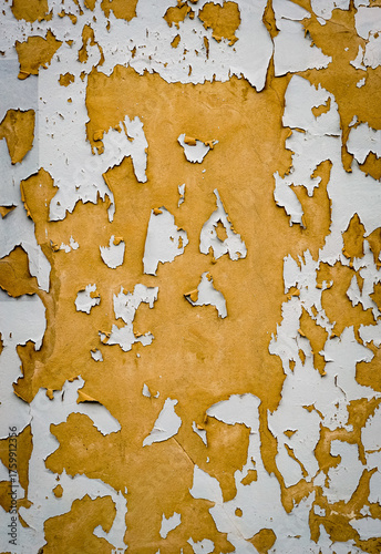 Mur de peinture écaillé en blanc et jaune