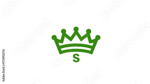 Vibrant green crown icon with capital letter S, symbolizing royalty, success, quality, leadership, and premium achievement, graphic element.