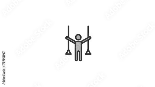 Minimalist vector icon of a person exercising with suspension straps, representing fitness, strength training, and an active workout.