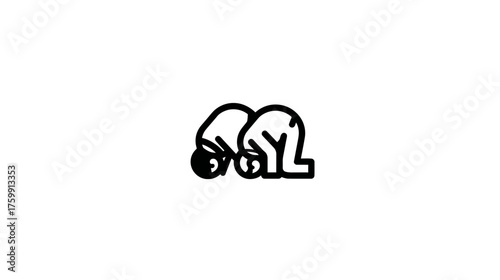 Simple line icon of a person bowing down in prayer or worship, symbolizing spiritual devotion, submission, and meditation.