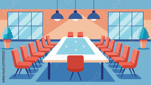 A conference area with a large table and chairs perfect for community meetings and workshops.