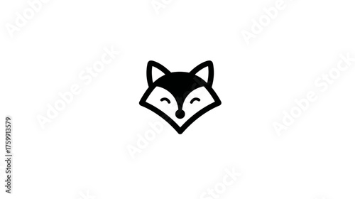 Minimalist Black and White Fox Head Icon. Modern Stylized Animal Logo Design Element. Vector Graphic Illustration.